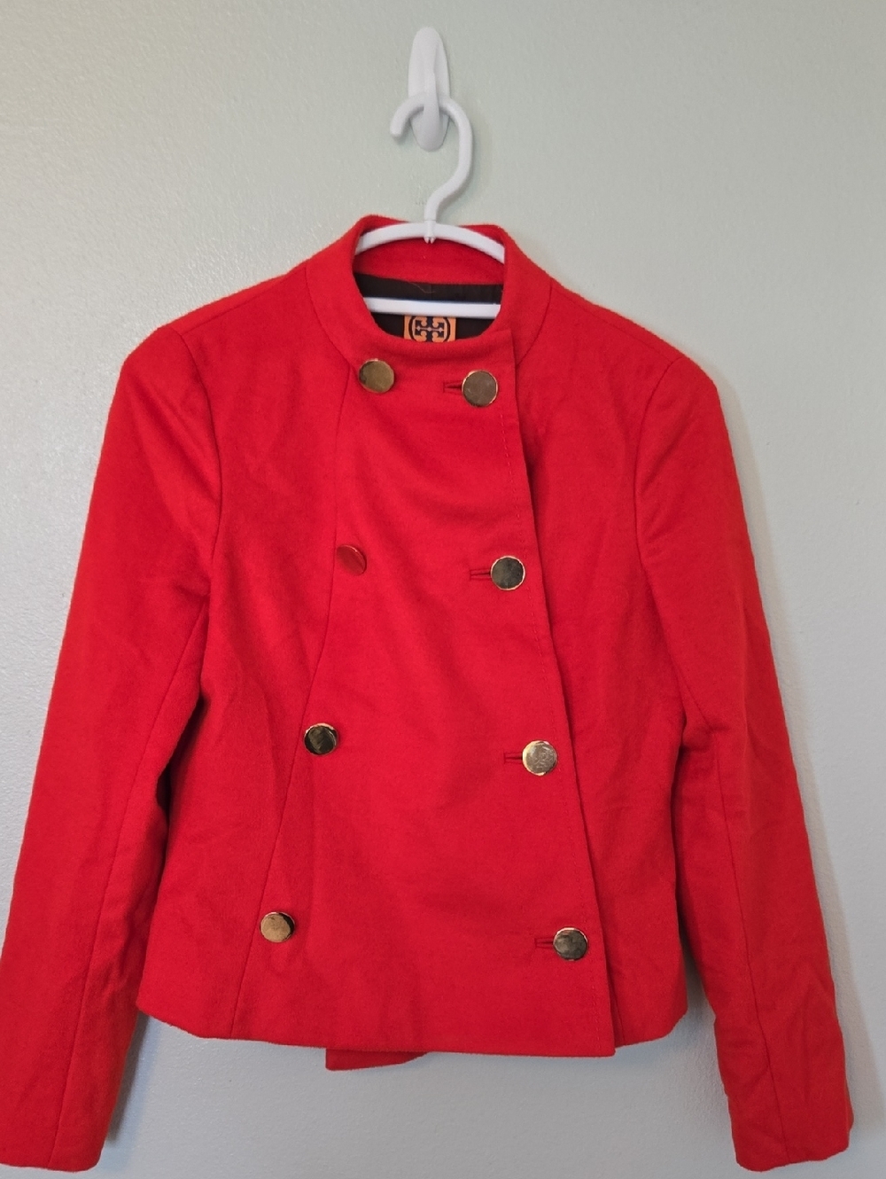 TORY BURCH | Lightweight Red Orange Wool Double Breasted Jacket Peacoat Size 2